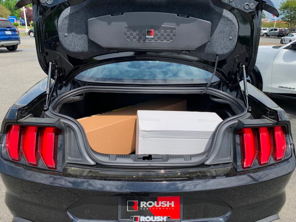 The Roush has 13.5 cubic-feet of cargo space in the trunk, or just enough to pickup a few go-fast parts.