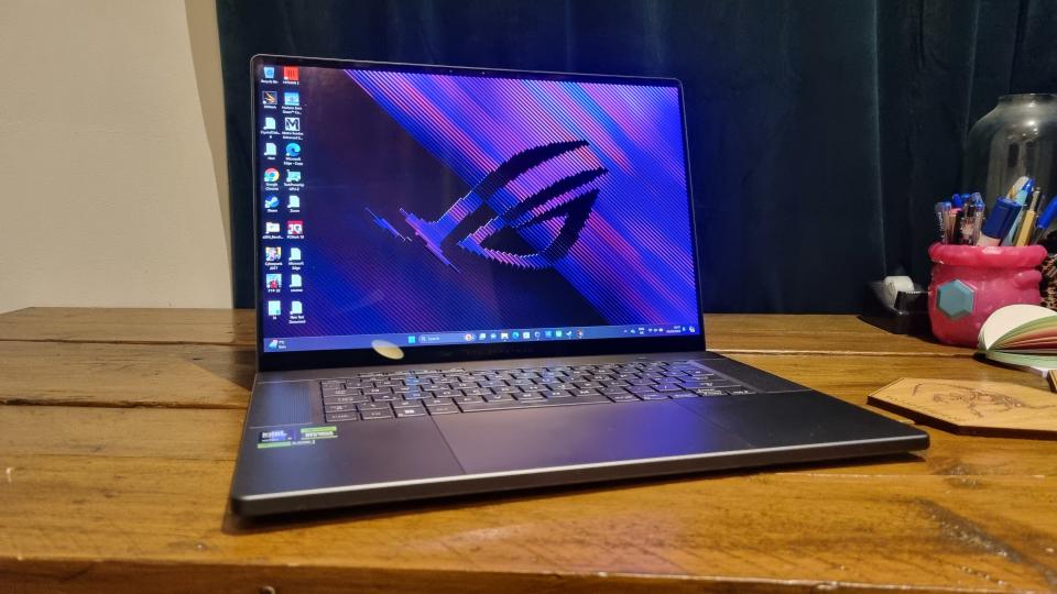 The Asus ROG Zephyrus G16 open on a desk