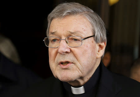 Australian Cardinal George Pell speaks to journalists at the end of a meeting with the sex abuse victims at the Quirinale hotel in Rome, Italy, March 3, 2016. REUTERS/Alessandro Bianchi/Files