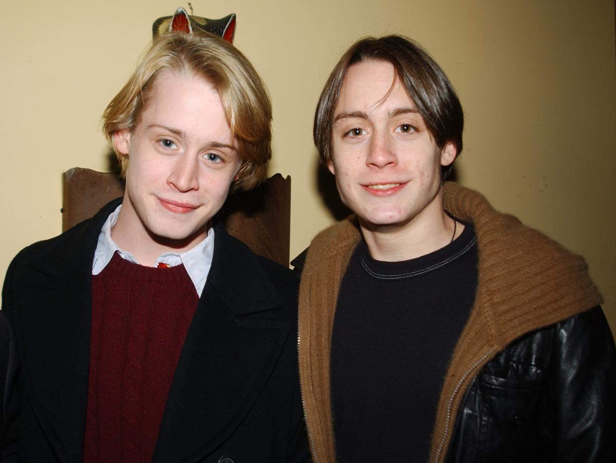 UNITED STATES - DECEMBER 18:  Macaulay Culkin and brother Kieran are on hand at Gonzalez y Gonzalez for the opening night party for the musical "Summer of '42."  (Photo by Richard Corkery/NY Daily News Archive via Getty Images)