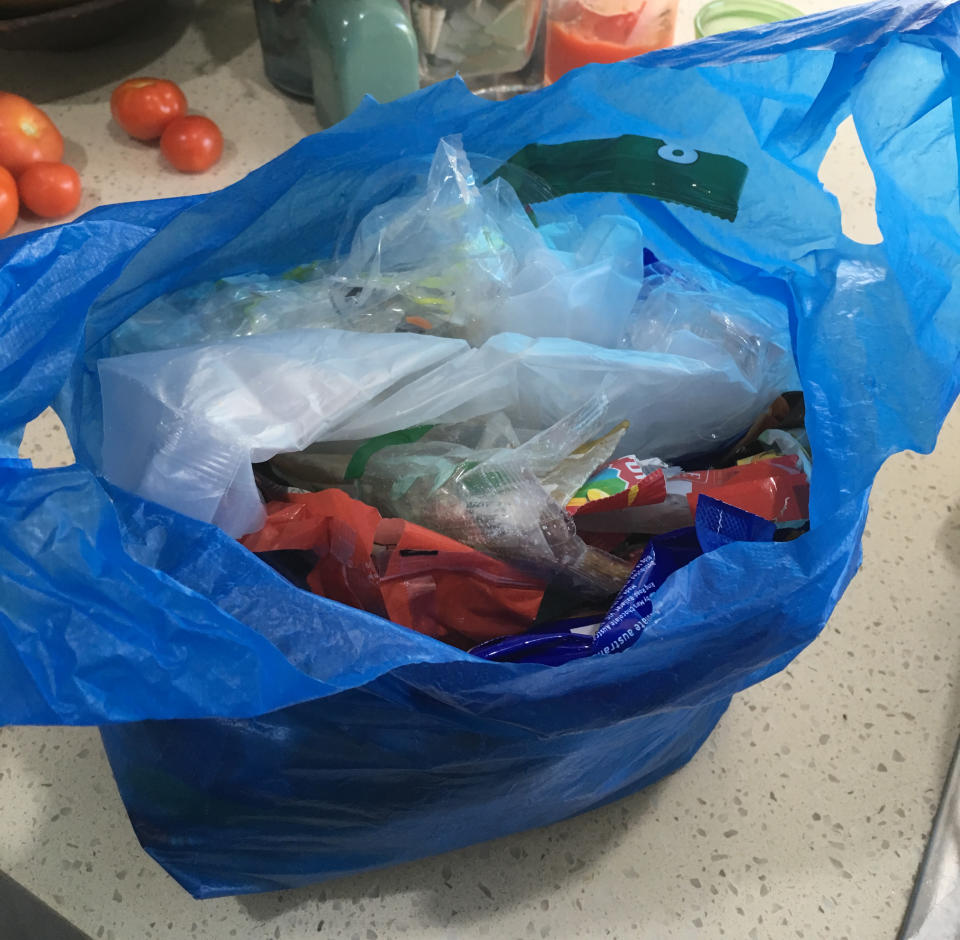 Soft plastics are taken to Coles or Woolworths for recycling. Source: Supplied