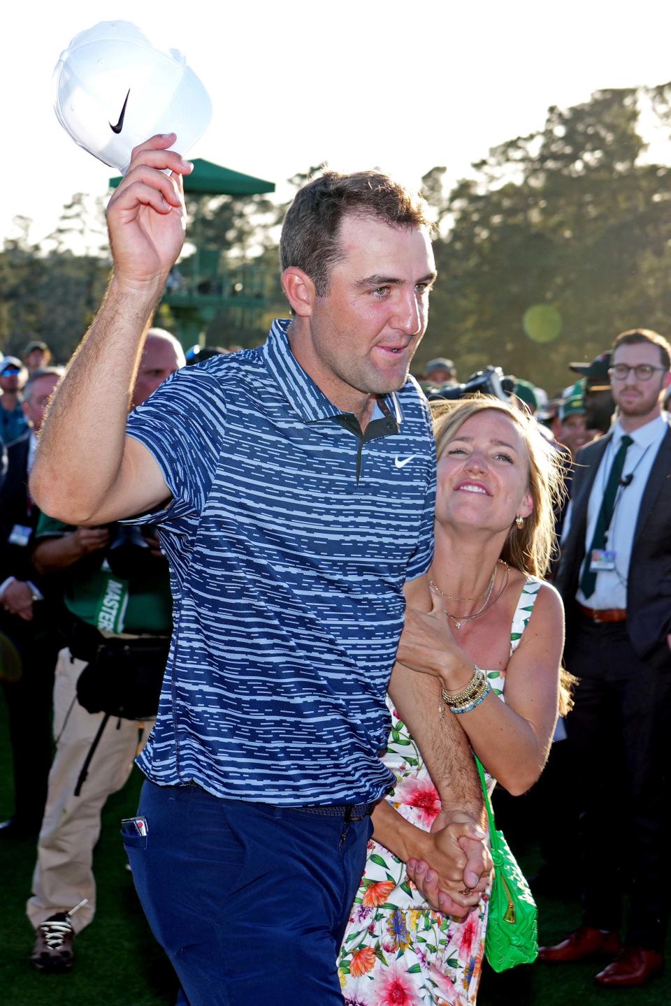 Scottie Scheffler and his wife, Meredith Scudder, after the 2022 Masters.