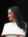 <p>For the Duchess of Sussex’s debut engagement with the queen on June 14, she opted for subtle waves and let her Givenchy dress steal the spotlight. (Photo: Getty Images) </p>