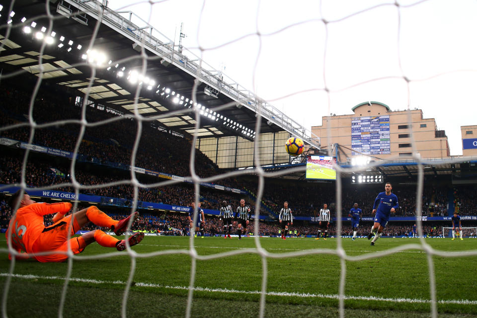 Eden Hazard used Antonin Panenka’s famous penalty technique on Panenka’s 69th birthday. (Getty)