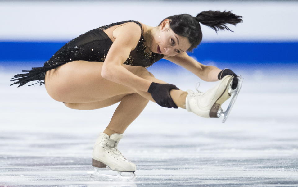 Elizaveta Tuktamysheva, of Russia, skates during the ladies free skate at the Grand Prix of Figure Skating finals in Vancouver, British Columbia, Saturday, Dec. 8, 2018. (Jonathan Hayward/The Canadian Press via AP)