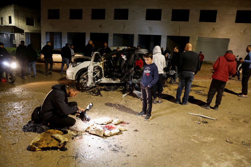 Aftermath of an Israeli airstrike on a vehicle, in Jenin