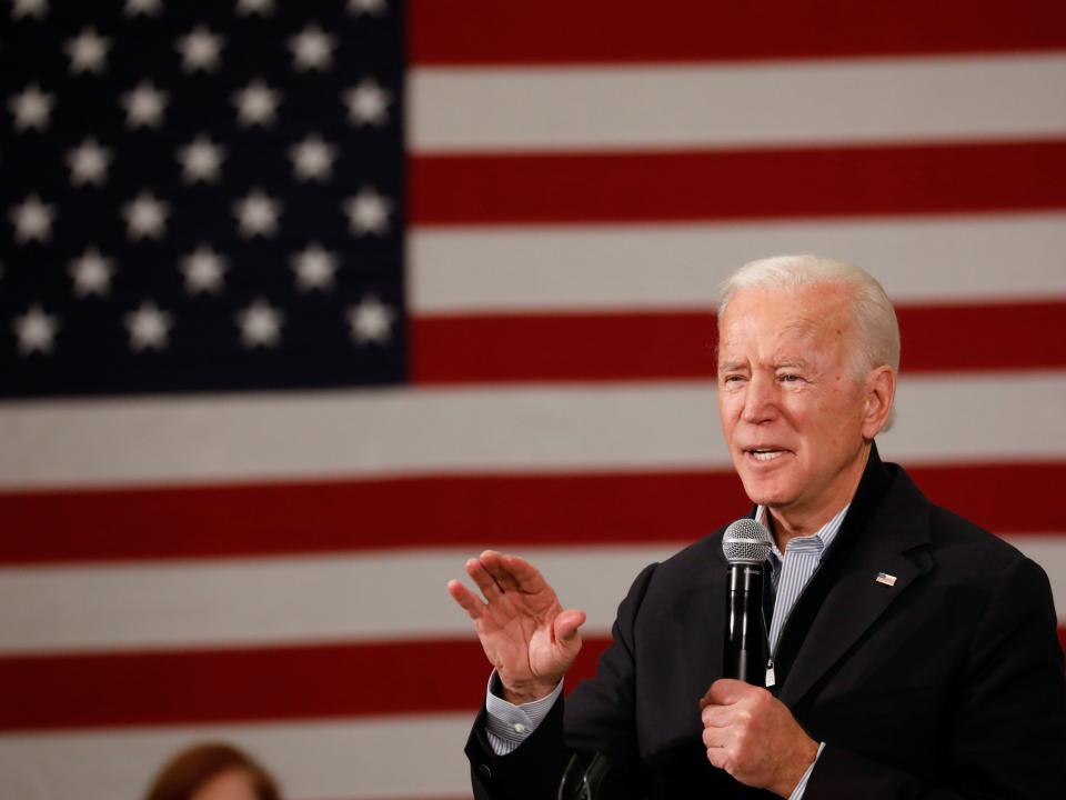 FILE PHOTO: Democratic 2020 U.S. presidential candidate and former U.S. Vice President Joe Biden speaks during a town hall meeting, during his "No Malarkey!" campaign bus tour at Iowa State University in Ames, Iowa, U.S., December 4, 2019.  REUTERS/Shannon Stapleton