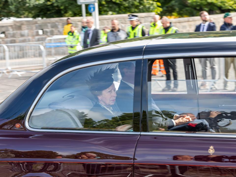 Princess Anne travels behind the hearse carrying the coffin of Queen Elizabeth II
