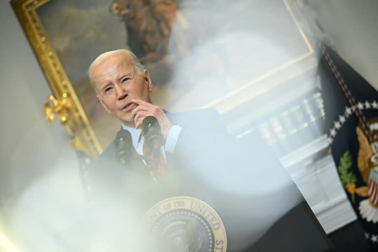 US President Joe Biden speaks about the protests over Israel's war against Hamas in Gaza that have roiled US college campuses, in the Roosevelt Room of the White House in Washington, DC, on May 2, 2024. Biden broke his virtual silence Thursday on the nationwide Gaza campus protests, saying the US was not authoritarian but insisting "order must prevail." The White House remarks comes after hundreds of police cleared a sprawling protest encampment overnight at the University of California, Los Angeles, tearing down barriers and arresting students. (Drew ANGERER)