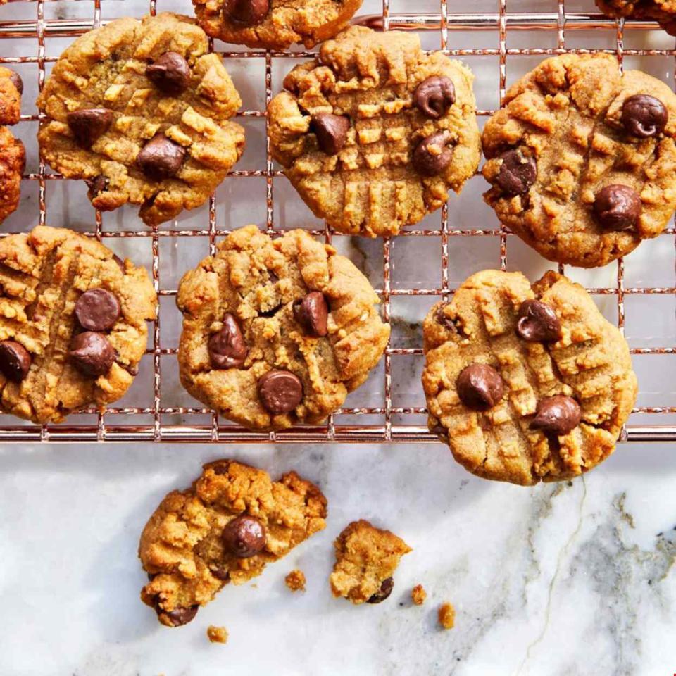 Peanut Butter Chocolate Chip Cookies on wire cooling rack