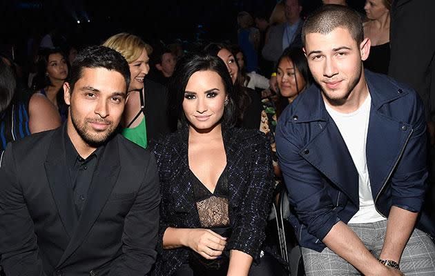 Wilmer Valderrama, Demi Lovato and Nick Jonas. Photo: Getty Images.