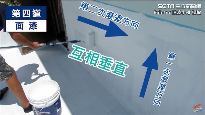 面漆需塗抹2次，且1、2次方向需要相互垂直。（圖／Painter 油漆小哥 授權）