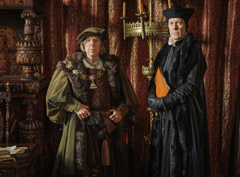 Timothy Spall as the Duke of Norfolk and Alex Jennings as Stephen Gardiner in Wolf Hall: The Mirror and the Light