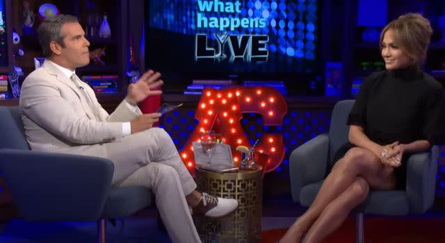 <p>Watch What Happens Live with Andy Cohen/Youtube</p> Jennifer Lopez and Andy Cohen on 'Watch What Happens Live'