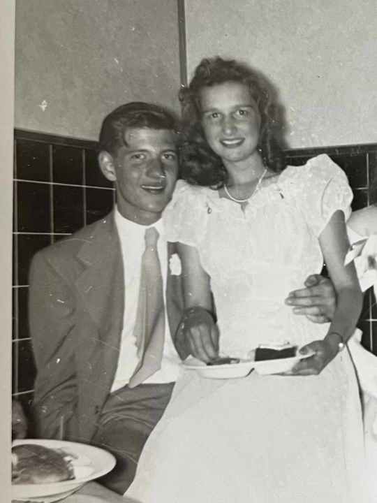 Bill Hassinger and Joanne Blakkan pose for a photo at a prom party in 1949 (Photo courtesy: Linda Blakkan)