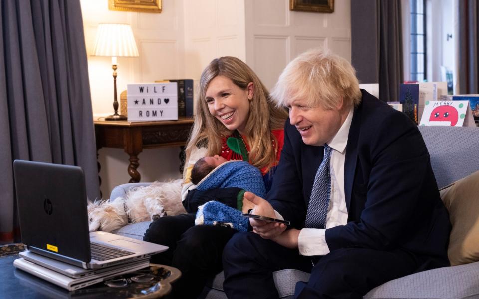 Prime Minister Boris Johnson and his wife Carrie Johnson hold video call with Doctor Laura Mount, director of Central and West Warrington who leads a vaccination team, followed by Tom Jones, from Rickmansworth who attends RVS Rickmansworth lunch club and cares for his wife with Dementia at Chequers. - Simon Dawson/10 Downing Street 