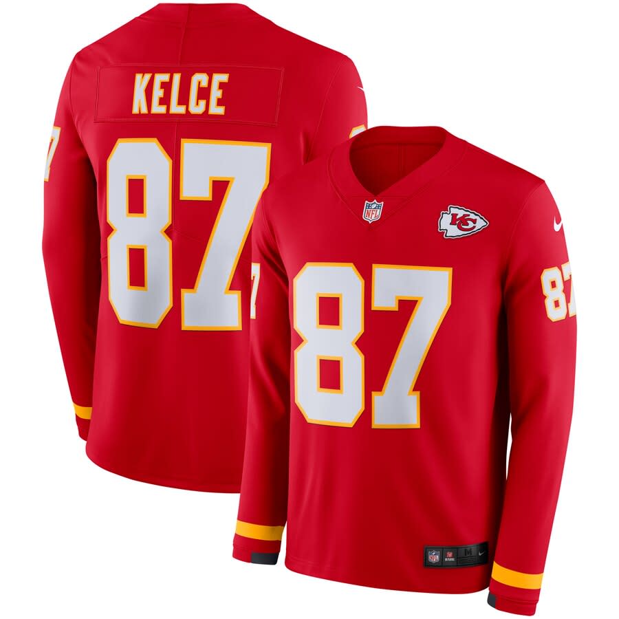 Men's Nike Travis Kelce Kansas City Chiefs Therma Long Sleeve Jersey