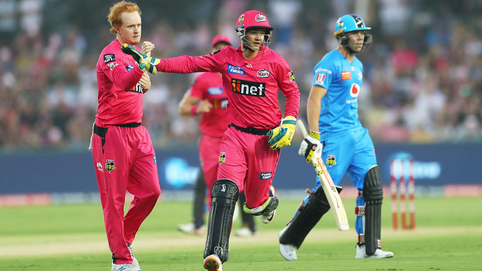 Josh Philippe, pictured here celebrating the wicket of Matt Short.