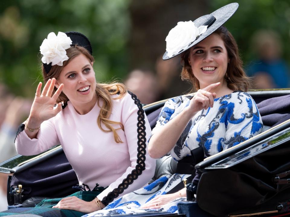 LONDON, ENGLAND - JUNE 08: Princess Eugenie and Princess Beatrice during Trooping The Colour, the Queen's annual birthday parade, on June 8, 2019 in London, England. 