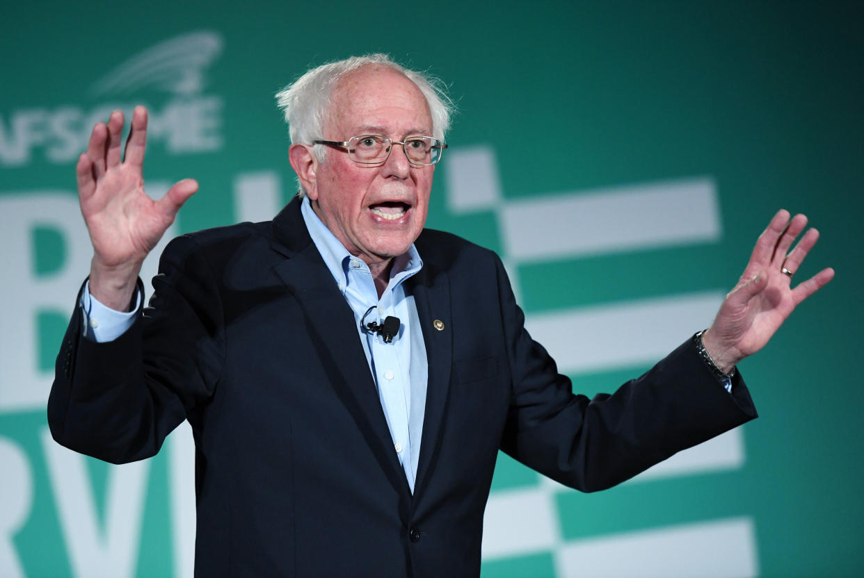 Sen. Bernie Sanders (I-Vt.) speaks Aug. 3 at a forum in Nevada hosted by the American Federation of State, County and Municipal Employees, a major union. (Photo: Ethan Miller via Getty Images)