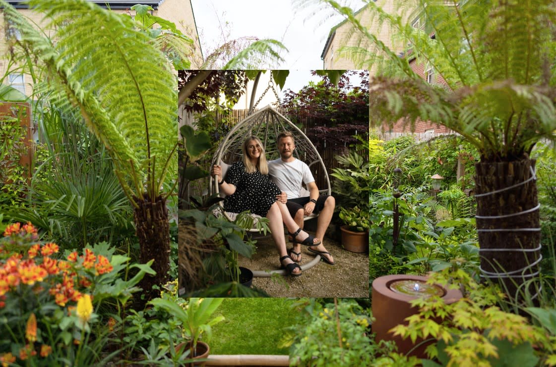 A couple have transformed the garden of their new build home into a tropical paradise inspired by their holiday to Thailand. (Caters)