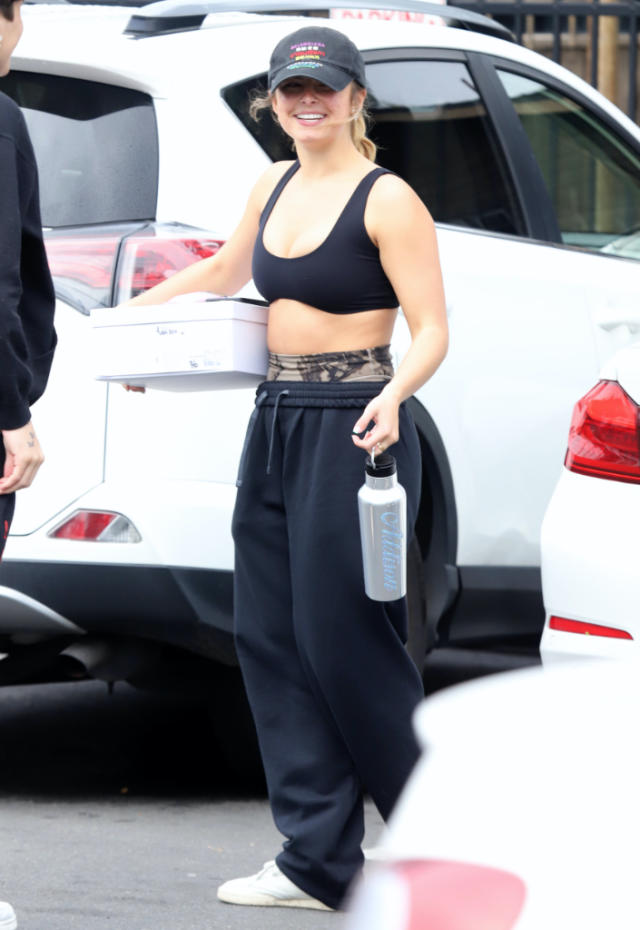 Addison Rae Goes Comfy-Chic in Sports Bra, Sweatpants and Reebok