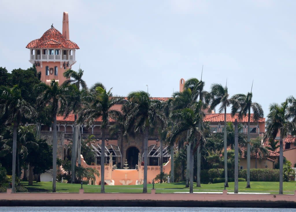 FILE – President Donald Trump’s Mar-a-Lago estate is shown on July 10, 2019, in Palm Beach, Fla. Former President Donald Trump says the FBI is conducting a search of his Mar-a-Lago estate. Spokespeople for the FBI and the Justice Department did not return messages seeking comment Monday, Aug. 8, 2022. (AP Photo/Wilfredo Lee, File)