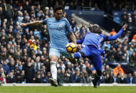 Britain Football Soccer - Manchester City v Chelsea - Premier League - Etihad Stadium - 3/12/16 Manchester City's Ilkay Gundogan in action with Chelsea's N'Golo Kante Action Images via Reuters / Jason Cairnduff Livepic EDITORIAL USE ONLY. No use with unauthorized audio, video, data, fixture lists, club/league logos or "live" services. Online in-match use limited to 45 images, no video emulation. No use in betting, games or single club/league/player publications. Please contact your account representative for further details.