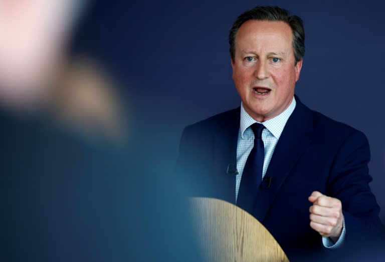 El ministro de Relaciones Exteriores británico, David Cameron, el 9 de mayo de 2024 en el Centro Nacional de Ciberseguridad, en Londres (Benjamin Cremel)