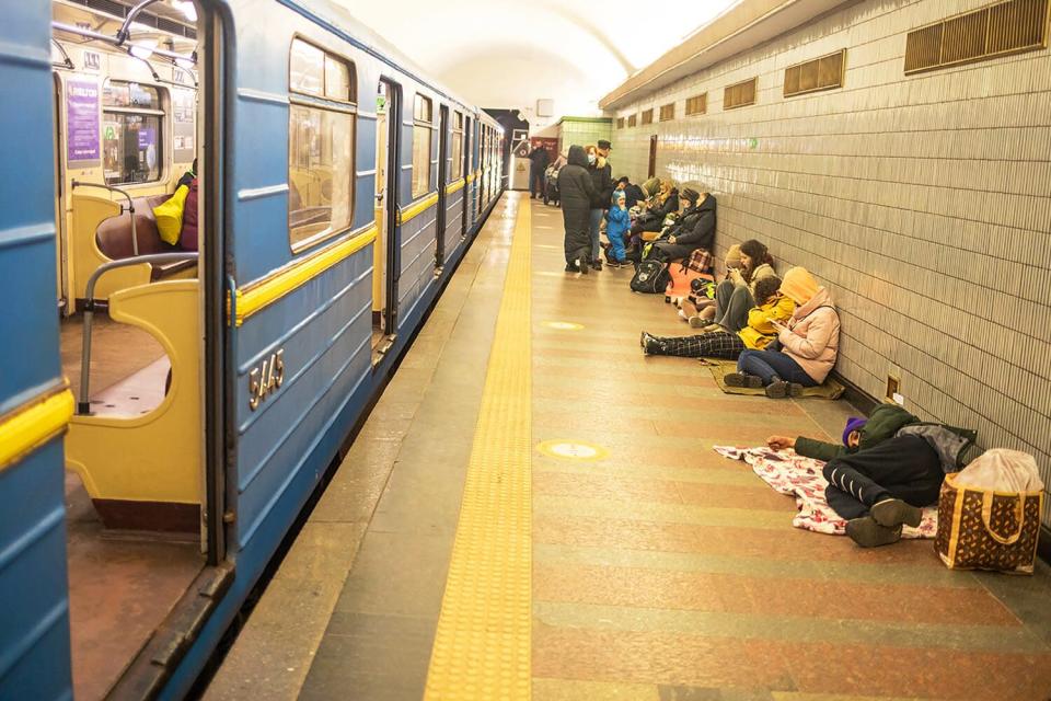 Ukrainians rest in the Kyiv subway, using it as a bomb shelter in Kyiv, Ukraine, Thursday, February 24, 2022.