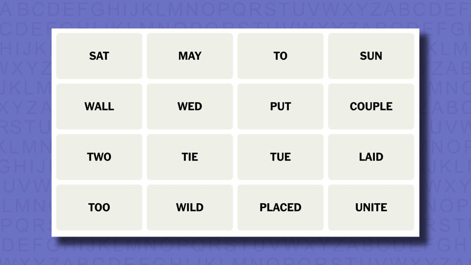 NYT Connections words for game 384 on a purple background