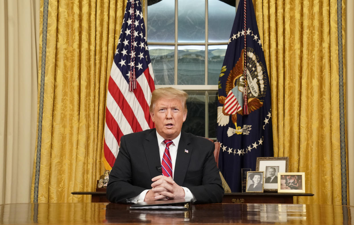 US president Donald Trump speaks from the Oval Office of the White House as he gives a primetime address about border security on Tuesday (Picture: AP)