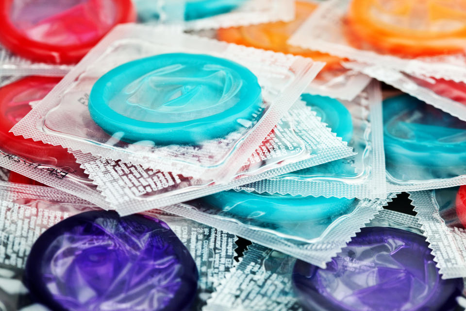 Collection of colorful condomsSelective focus; shallow DOF