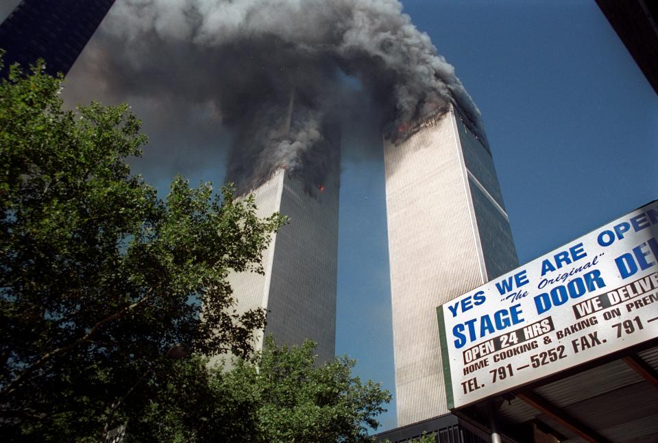 The Twin Towers in flames