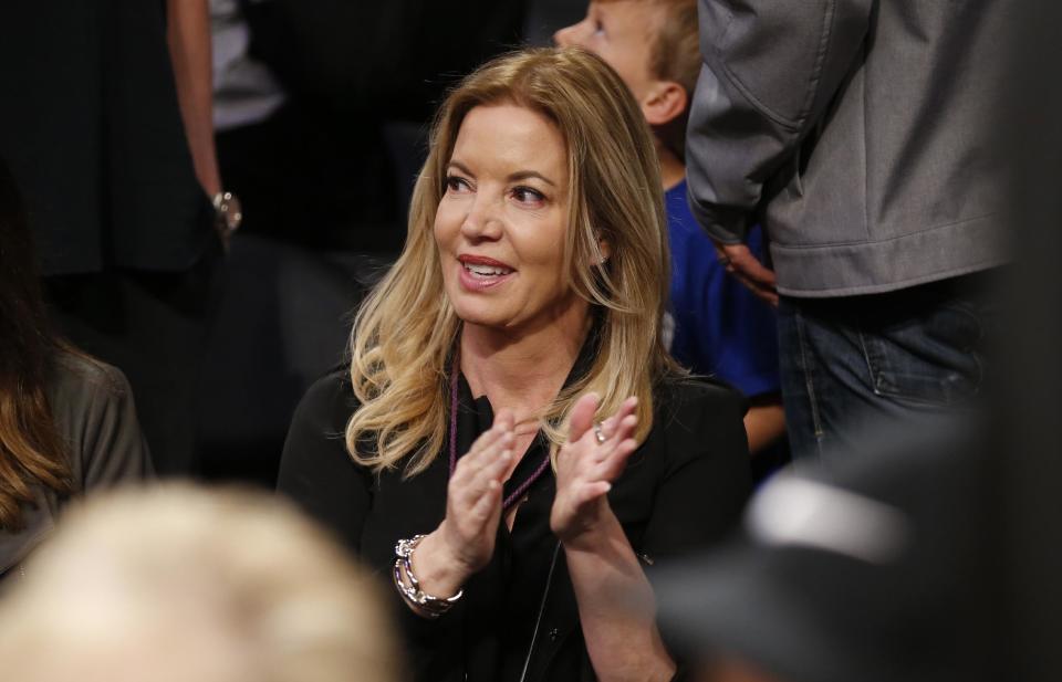 Jeanie Buss made the difficult decision to fire her brother Jim Buss and longtime Lakers GM Mitch Kupchak in 2017. (AP)