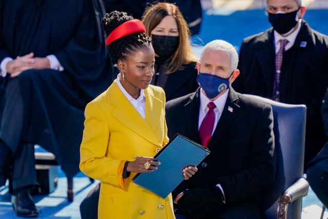 Drew Angerer/Getty Amanda Gorman prepares to speak at the 2020 inauguration of Joe Biden