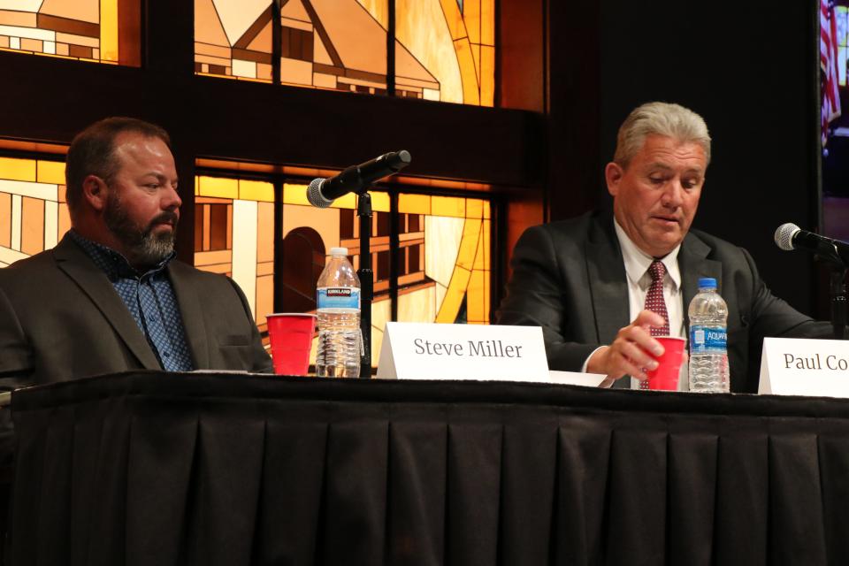 Republican candidates for seat B on the Iron County Commission, Steve Miller (right) and Paul Cozzens (left), attended the primary debate at Southern Utah University on June 13, 2022.