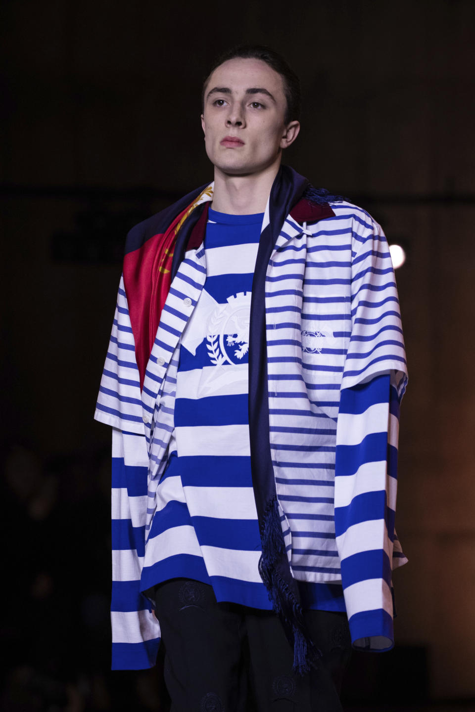 A model wears a creation by designer Tommy Hilfiger at the Autumn/Winter 2020 fashion week runway show in London, Sunday, Feb. 16, 2020.(Photo by Vianney Le Caer/Invision/AP)