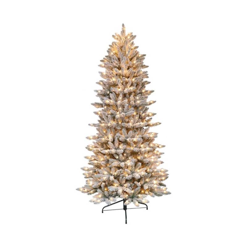 Puleo International 6.5 Foot Pre-Lit Slim Flocked Christmas Tree