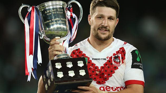 Dragons captain Gareth Widdop with the Anzac Day Cup.