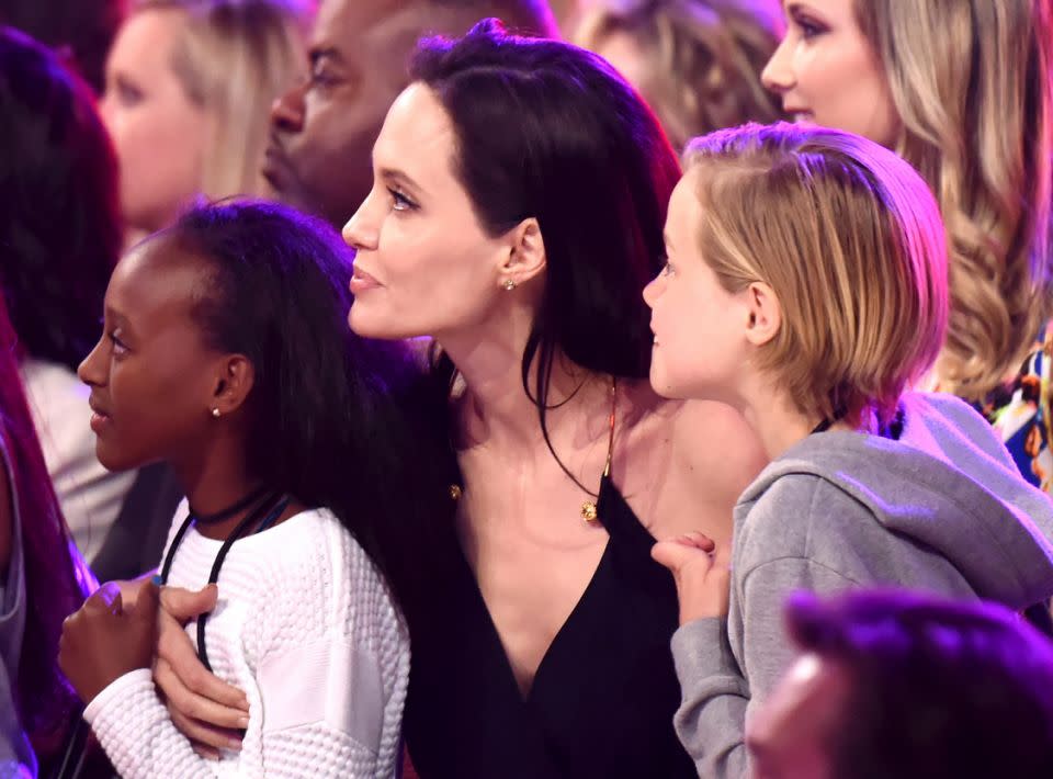 Angelina with daughters Zahara and Shiloh. Photo: Getty