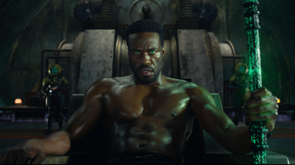 Yahya Abdul-Mateen II as Black Manta in Warner Bros. Pictures’ action adventure “Aquaman and the Lost Kingdom,” a Warner Bros. Pictures release. (Courtesy Warner Bros Pictures/DC Comics)