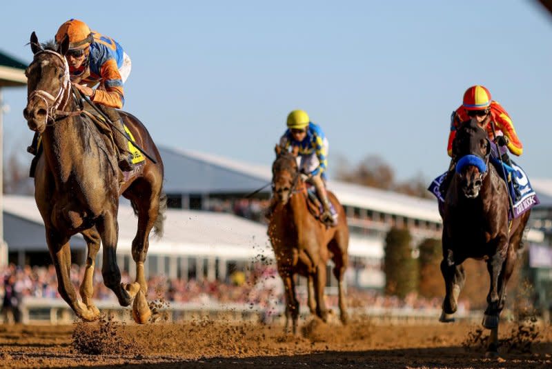 Forte, shown winning the 2022 Breeders' Cup Juvenile, seeks to get back on course in Saturday's Jim Dandy at Saratoga. Photo by Eclipse Sportswire, courtesy of Breeders' Cup