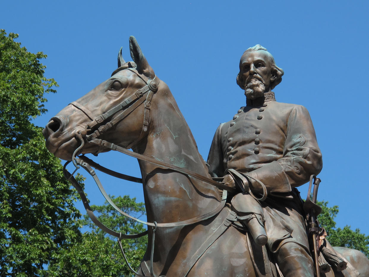 A statue of Confederate Gen. Nathan Bedford Forrest sits in a park in Memphis, Tenn., Aug. 18, 2017. The city of Memphis is asking a court to overrule a commission’s decision that prevents the removal of the Confederate statue from Health Sciences Park. The city filed a petition in Davidson County Chancery Court on Monday, Dec. 13. (Photo: Adrian Sainz/AP)