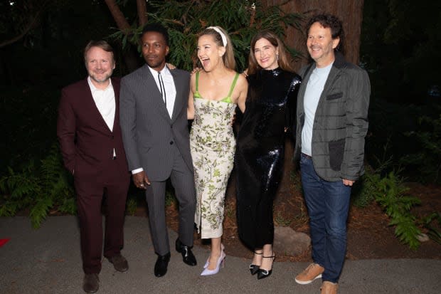 <p>(L-R) Rian Johnson, Leslie Odom Jr., Kate Hudson, Kathryn Hahn and Ram Bergman</p><p><a href="https://www.gettyimages.com/detail/1431173373" rel="nofollow noopener" target="_blank" data-ylk="slk:Miikka Skaffari/Getty Images;elm:context_link;itc:0;sec:content-canvas" class="link ">Miikka Skaffari/Getty Images</a></p>