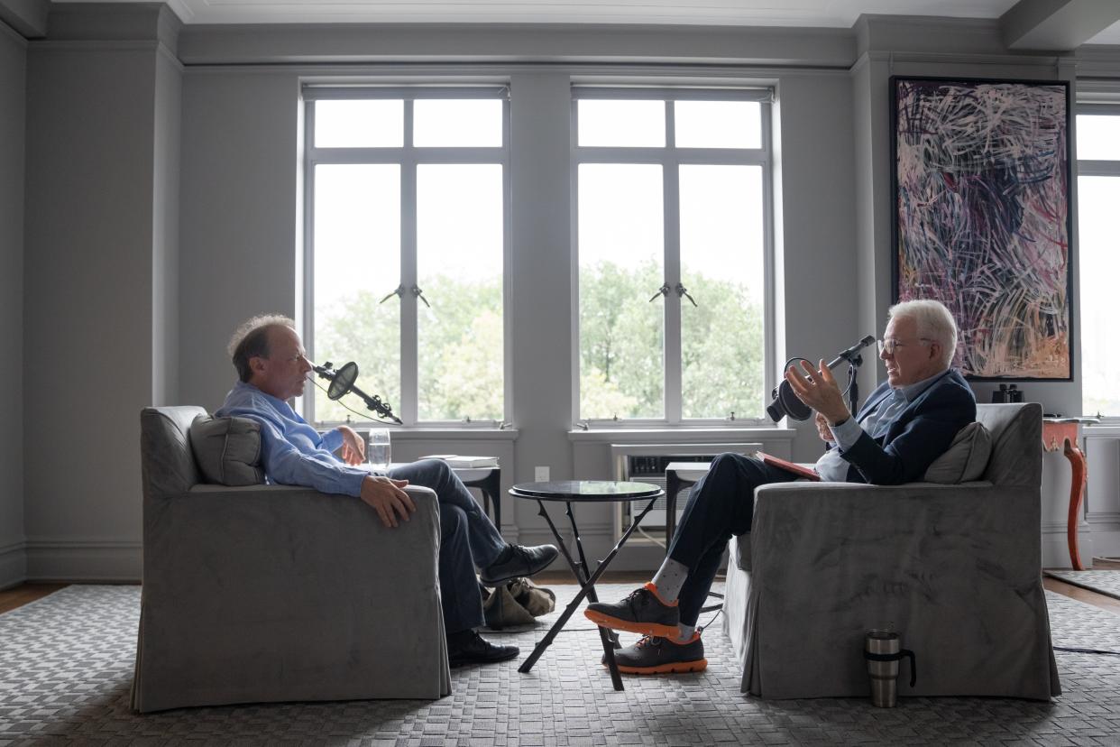 Adam Gopnik, left, and Steve Martin recording new audiobook 