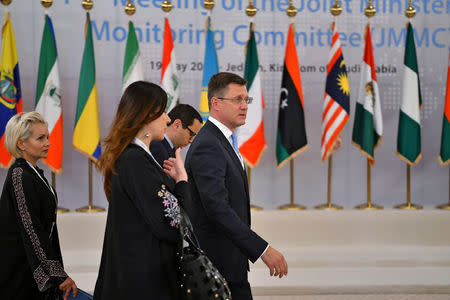 Russian Energy Minister Alexander Novak is seen in the meeting room before the OPEC 14th Meeting of the Joint Ministerial Monitoring Committee in Jeddah, Saudi Arabia, May 19, 2019. REUTERS/Waleed Ali