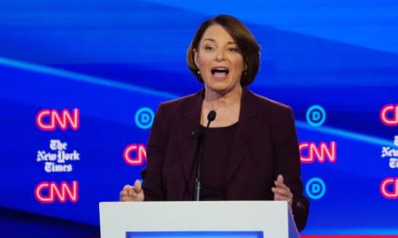 Democratic presidential candidate Senator Amy Klobuchar speaks during the fourth U.S. Democratic presidential candidates 2020 election debate at Otterbein University in Westerville, Ohio U.S.