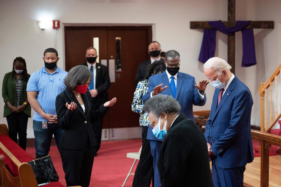 Biden joined clergy members and community activists in prayer at Bethel AME Church in Wilmington, Delaware, on June 1. Biden's commitment to his Catholic faith was spotlighted at the recent Democratic National convention. (Photo: JIM WATSON via Getty Images)