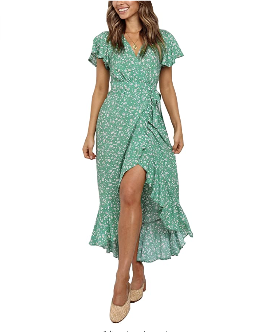 25) Women's Summer Bohemian Floral Printed Wrap Dress